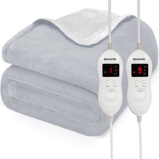 Auronic Elektrische Deken - Warmtedeken - 2 Persoons - 200x150 - Grijs