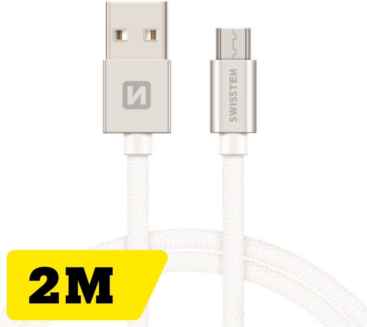Swissten Gevlochten Micro-USB naar USB kabel - 2M - Zilver