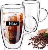 Cappuccinokopjes set van 2, 470 ml latte macchiato glazen, dubbelwandige glazen met handvat, espressokopjes van borosilicaatglas, koffieglazen voor vaatwasmachinebestendig (470 ml)