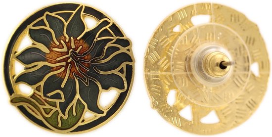 Behave Boucles d'oreilles clous fleuries femme en émail doré