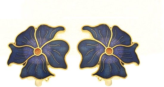 Behave Boucle d'oreille clip femme fleur émail bleu - diamètre 2,3 cm