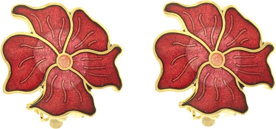 Behave Boucle d'oreille clip femme fleur émail rouge - diamètre 2,3 cm