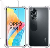 Hoesje geschikt voor Oppo A58 4G + Screenprotector – Tempered Glass - Extreme Shock Case Transparant