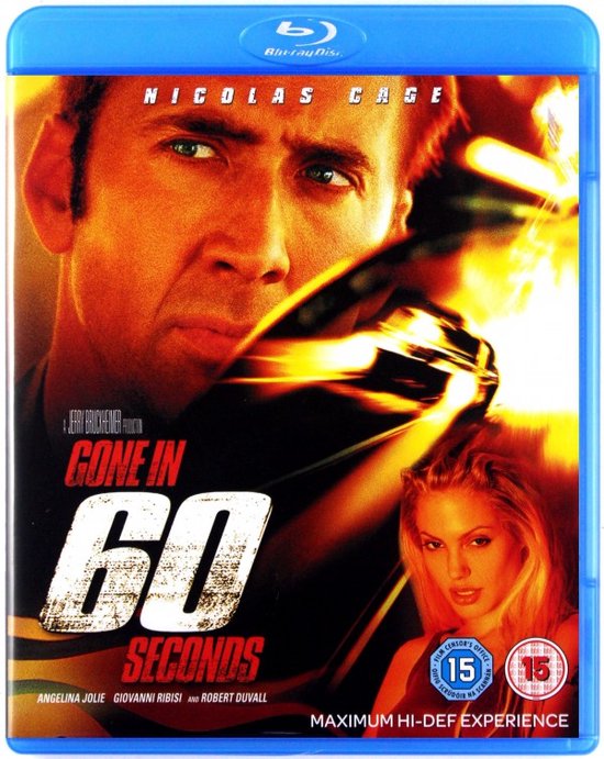 Nicolas Cage en Angelina Jolie op de cover van de film "Gone in 60 Seconds".