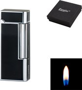 Eurojet Briquet Luxe Soft Flame Regale Slim Chrome / Noir avec Boîte Cadeau