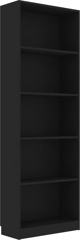 vidaXL - Boekenkast - met - 5 - schappen - 60x24x175 - cm - bewerkt - hout - zwart