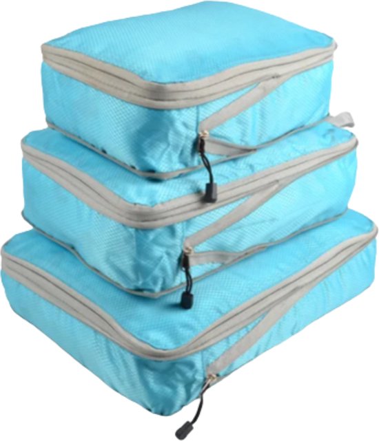 Reizen - Packing Cubes - Opvouwbare Reistas - Koffer - Bagage Organizer - Opbergtas Samendrukbare Verpakking - Set van 3 - Lichtblauw