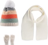 Kitti 3-Delig Winter Set | Muts (Beanie) met Fleecevoering - Sjaal - Handschoenen | 4-8 Jaar Meisjes | K23170-07-01 | Cream