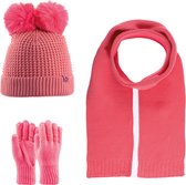 Kitti 3-Delig Winter Set | Muts (Beanie) met Fleecevoering - Sjaal - Handschoenen | 9-15 Jaar Meisjes | K23180-01-03 | Dark Pink