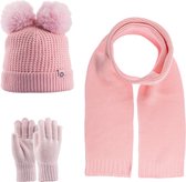 Kitti 3-Delig Winter Set | Muts (Beanie) met Fleecevoering - Sjaal - Handschoenen | 9-15 Jaar Meisjes | K23180-01-04 | Pink