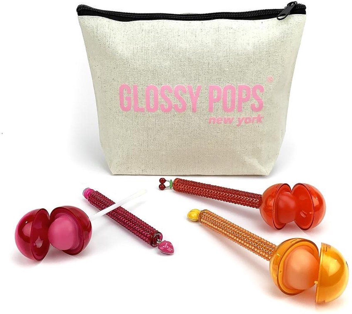 Glossy Pops Mixed Fruit - Lipgloss / Lippenbalsem - 3 Pack Gift Set incl Ivory Pouch