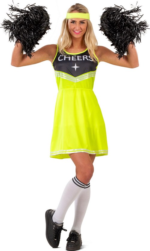 Funny Fashion - Cheerleader Kostuum - Cheer Dress Camilla - Vrouw - Geel - Maat 36-38 - Carnavalskleding - Verkleedkleding
