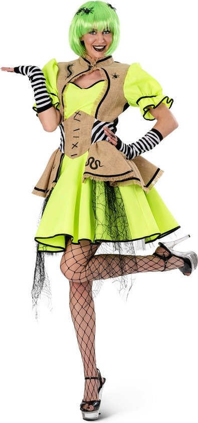 Funny Fashion - Heks & Spider Lady & Voodoo & Duistere Religie Kostuum - Bosheks Bugselia - Vrouw - Geel - Maat 36-38 - Carnavalskleding - Verkleedkleding