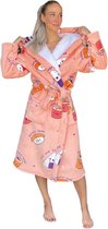 Dames badjas Sushi - fleece badjas met capuchon - ultra zacht en warm - cadeau - zalmroze - maat L/XL