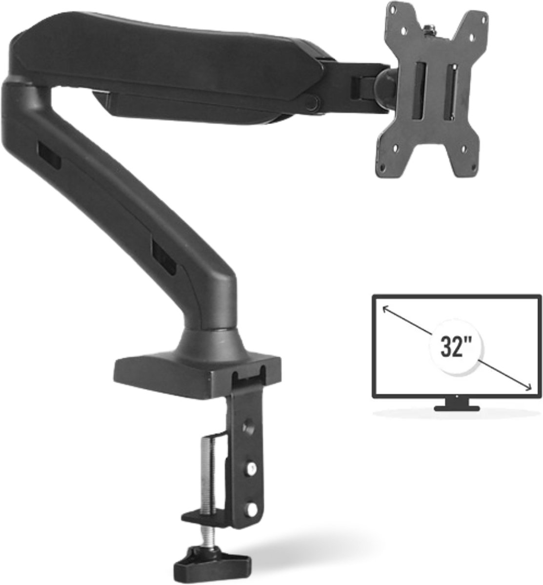 Boscer Gasveer Monitorbeugel - Monitor Arm 13-32 Inch - Full Motion Monitor Houder - Voor op Kantoor en Thuis - Zwart