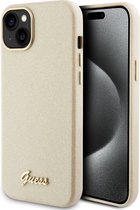 Guess iPhone 15 Plus TPU Back Cover hoesje – Glitter Glossy Script – Goud