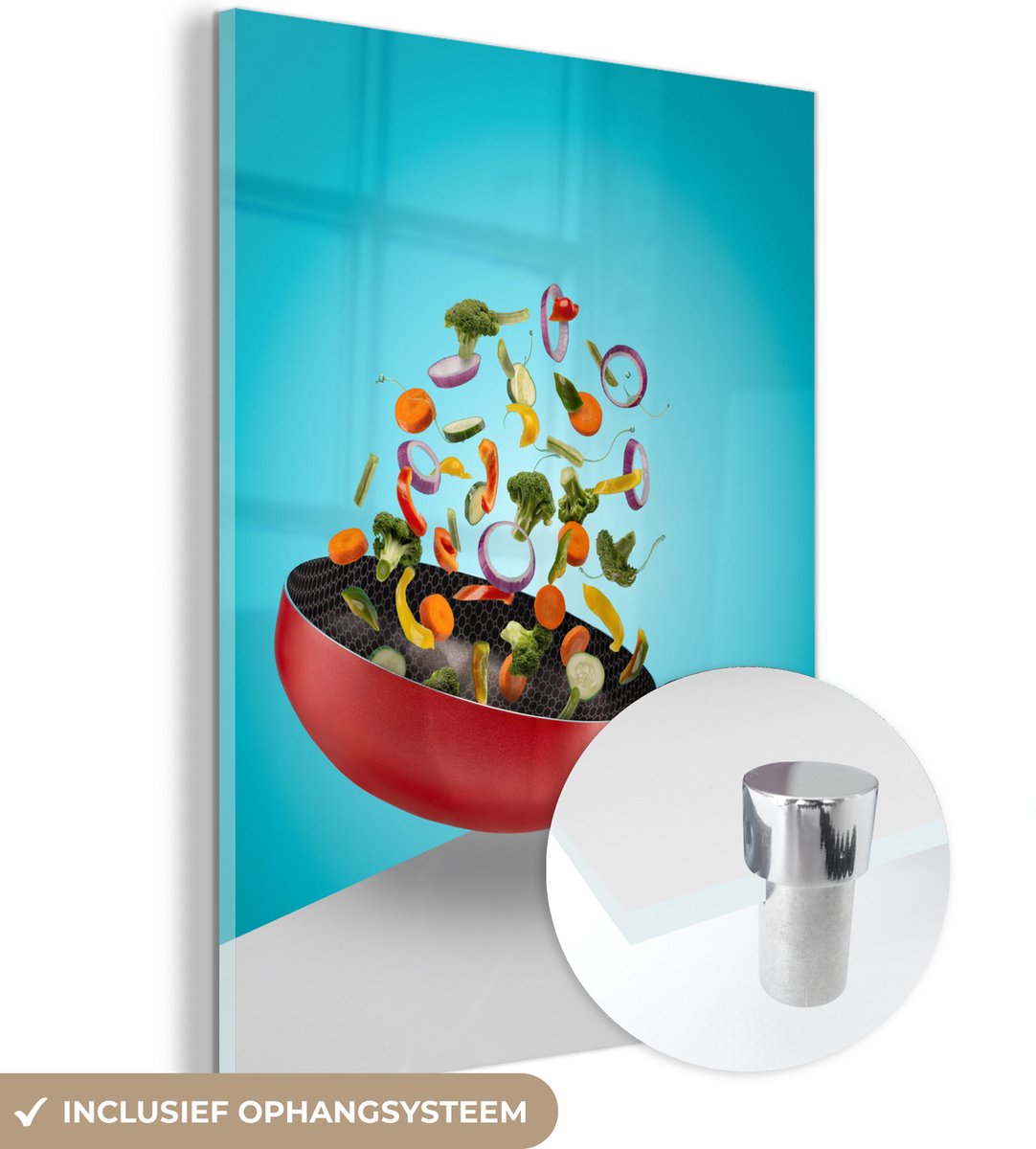 ® Glasschilderij 90x120 cm - Schilderij acrylglas - groenten wok - Foto op glas - Muurdeco