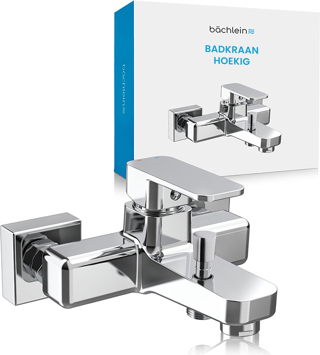 Bächlein Universele Badkraan in Hoekig Ontwerp - Complete Badkraanset inclusief alle accessoires - Eenhendelkraan voor het Bad Chroom - vierkant
