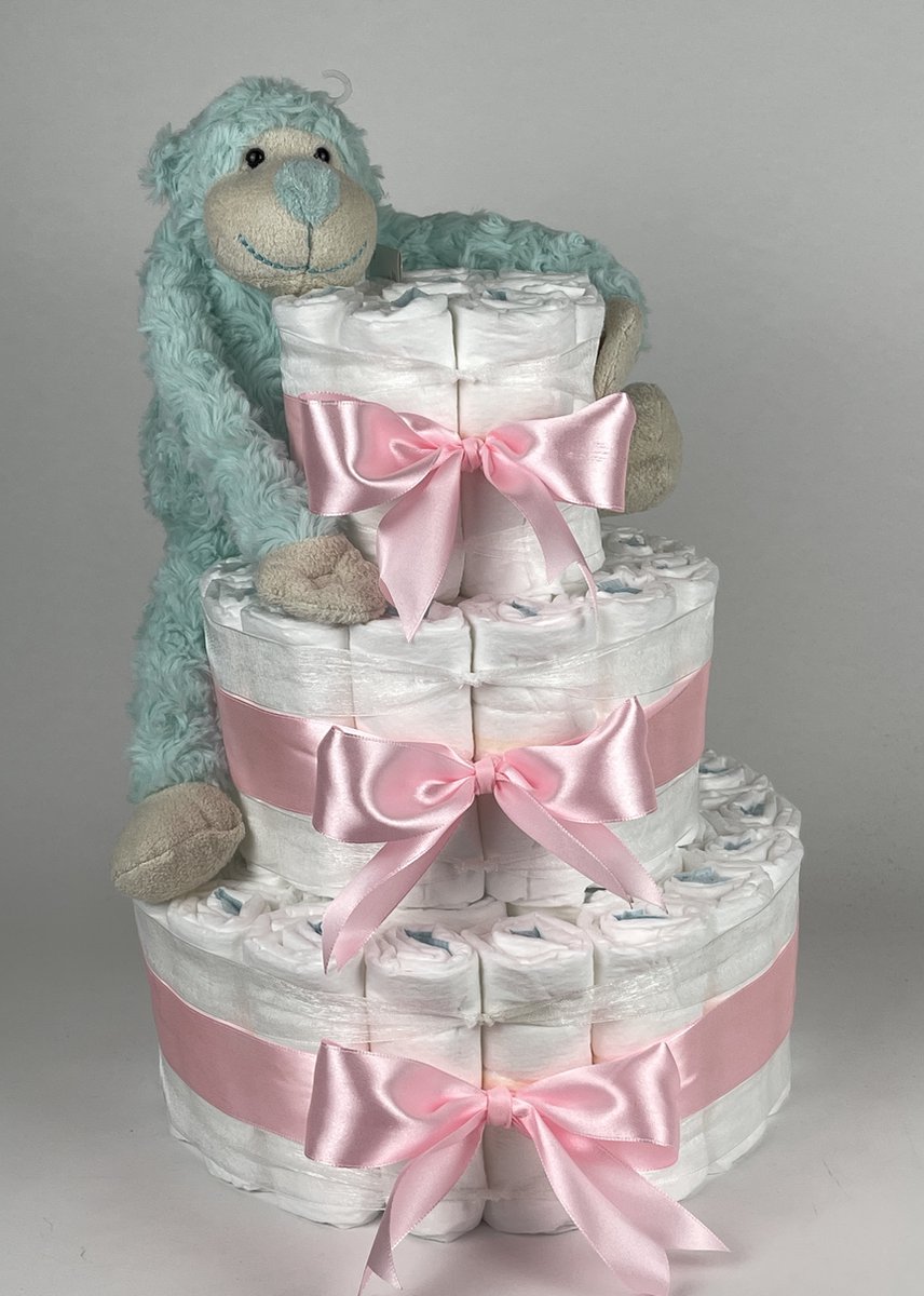 Goedkoopste Chouette-Chouette | Luiertaart Meisje | Kraamcadeau | Geboorte Meisje | Babyshower | Aap Groen - Roze