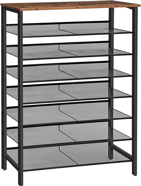 GIANTEX Schoenenrek, smal en hoog, schoenenkast rek hout 8 niveaus, schoenenrek verticaal, schoenenorganizer ruimtebesparend, houten rek, staand rek, opbergrek, vrijstaand (klein, bruin