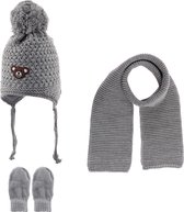 Kitti 3-Delig Winter Set | Muts (Beanie) met Fleecevoering - Sjaal - Handschoenen | 0-18 Maanden Baby Jongens | K23150-05-01 | Light Grey