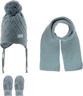 Kitti 3-Delig Winter Set | Muts (Beanie) met Fleecevoering - Sjaal - Handschoenen | 0-18 Maanden Baby Jongens | K23150-08-03 | Mint