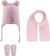 Kitti 3-Delig Winter Set | Muts (Beanie) met Fleecevoering - Sjaal - Handschoenen | 0-18 Maanden Baby Meisjes | K23150-02-03 | Pink