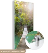 MuchoWow® Glasschilderij 60x120 cm - Schilderij acrylglas - Jungle - Water - Brug - Natuur - Planten - Foto op glas - Schilderijen