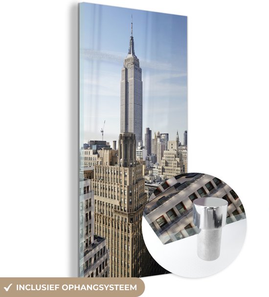 MuchoWow® Glasschilderij 40x80 cm - Schilderij acrylglas - New York - Empire State Building - Skyline - Foto op glas - Schilderijen