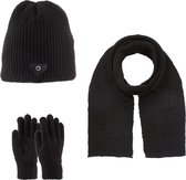 Kitti 3-Delig Winter Set | Muts (Beanie) met Fleecevoering - Sjaal - Handschoenen | 9-15 Jaar Jongens | K23180-12-01 | Black