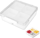 Bols à snack avec couvercle avec 4 bols, assiettes à snack, plateau à snack, pour petit-déjeuner, assiette à antipasti, trempettes, bonbons, bol à snack, peut retirer le bol, 20 x 6,5 cm, carré