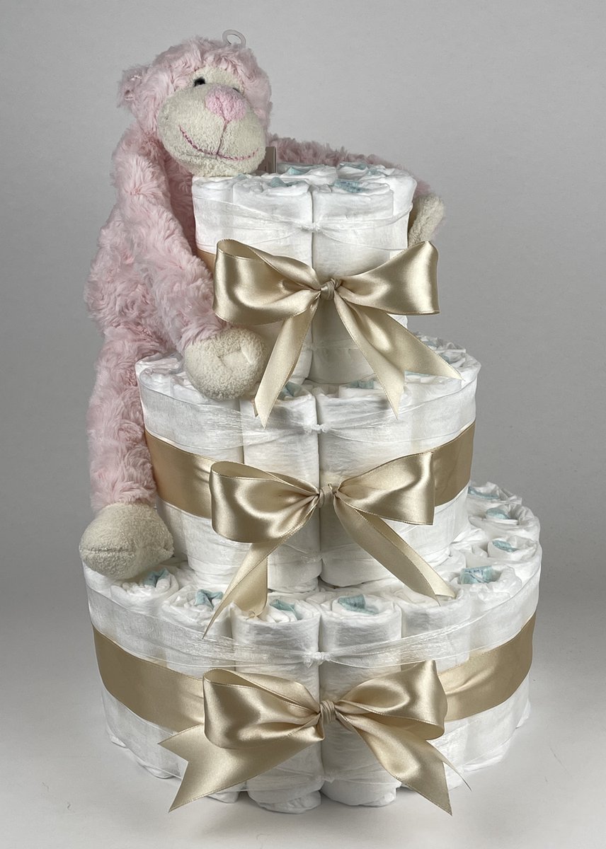 Goedkoopste Chouette-Chouette | Luiertaart Meisje | Kraamcadeau | Geboorte Meisje | Babyshower | Aap Roze - Beige