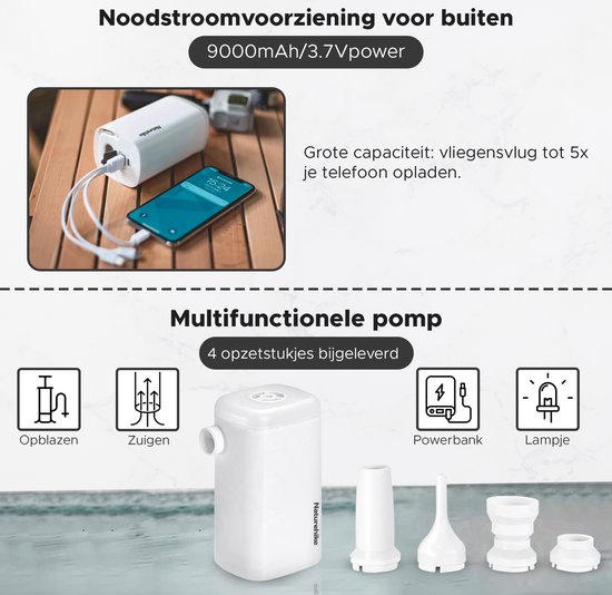 Naturehike® Automatische opblaaspomp - 9000mAh Powerbank - 3-in-1 Luchtbedpomp - Lichtgewicht & Compact - Luchtpomp - Camperen, Outdoor, Zwemmen van Naturehike — afbeelding 2