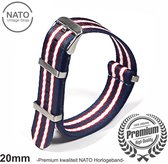Stijlvolle 20mm Premium Nato Rood blauw Wit gestreept Horlogeband: Ontdek de Vintage James Bond Look! Perfect voor Mannen, uit onze Exclusieve Nato Strap Collectie!
