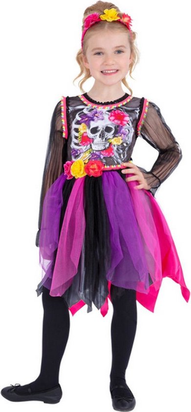 Smiffy's - Spaans & Mexicaans Kostuum - Day Of The Dead Scarlett - Meisje - Paars, Roze - Large - Halloween - Verkleedkleding