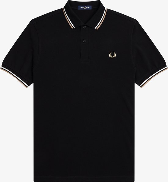 Fred Perry M3600 polo twin tipped shirt - pique - Black / Snow White / Warm Stone - Maat: 3XL