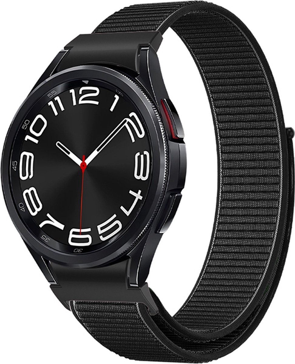 Dames & Heren Horlogeband Samsung Galaxy Watch 6 – Quick Fit Nylon 20mm Zwart – Licht & Stevig"