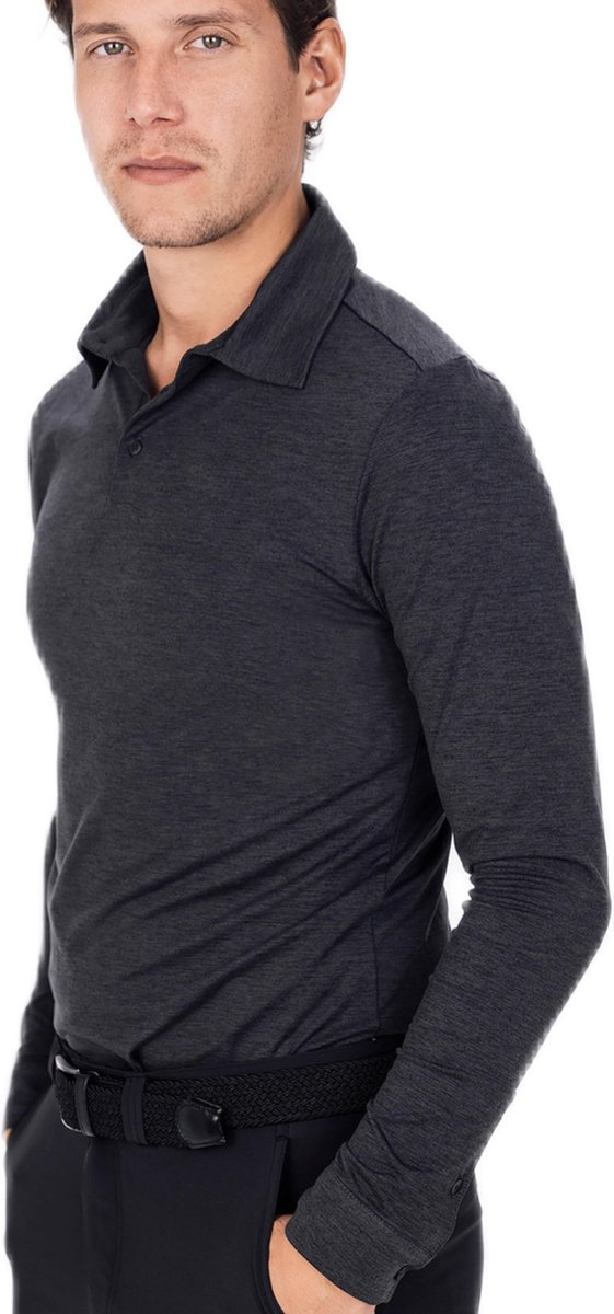 Func Factory heren Longsleeve Polo James zwart melange maat S van Func Factory — afbeelding 4