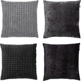 Dutch Decor - Set de 4 coussins décoratifs - Essentials - noir - anthracite - 45x45 cm - avec coussins intérieurs - velours