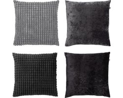 Dutch Decor - Set van 4 sierkussens - Essentials - zwart - antraciet - 45x45 cm - inclusief binnenkussens - velvet