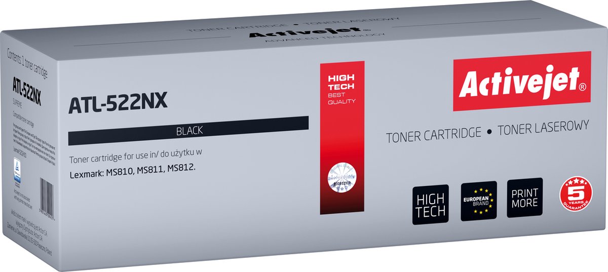 ActiveJet ATL-522NX Toner voor Lexmark-printer; Lexmark 52D2H00 vervanging; Opperste; 25000 pagina's; zwart.