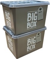 Sunware Q-Line Opbergboxen - Opbergdoos afsluitbaar en stapelbaar - Big Box - 22 Liter - Grijs/Transparant - Kunststof - 2 Stuks