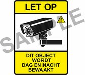 5 stuks Sticker - Let op - Camerabewaking - geel - nederlandstalig- 7x5cm