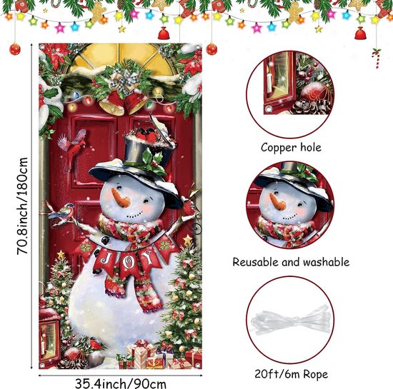 Chickwin Couverture de Porte de Noël Bonhomme Neige Décoration