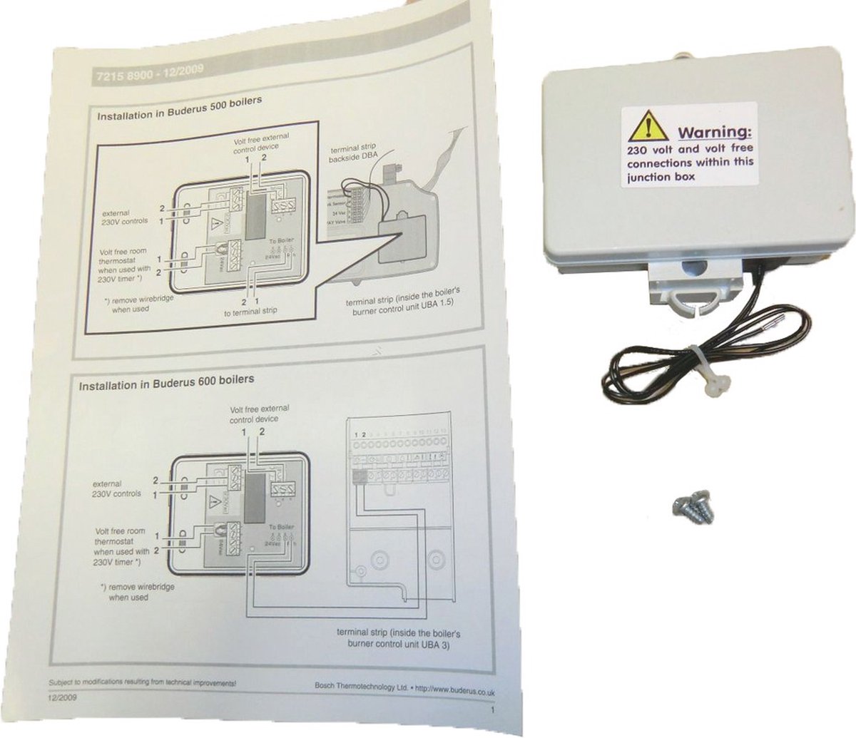 Nefit 78079 - converter 230V relais naar volt vrij - inclusief behuizing