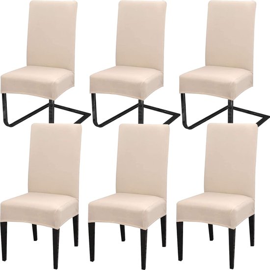 Stoelhoezen, 6-delige set, universeel, bi-elastische hoezen voor stoelen, moderne stretch stoelhoezen stoelafdekking, afneembaar, wasbaar, voor eetkamer, hotel, banket, feestdecoratie, beige