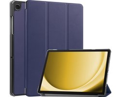 Hoes - Geschikt voor Samsung Galaxy Tab A9 Plus - Dun & Stevig - Trifold Bookcase - Hard Cover - Hardcover Book Case - Tablet Hoesje - Donkerblauw