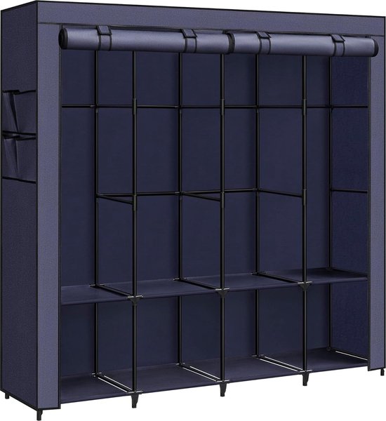 Stoffen kast kledingkast 45 x 170 x 167 cm 4 hangvakken met planken 4 zijvakken veel ruimte voor slaapkamer woonkamer donkerblauw