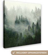 Canvas Schilderij Donker Bos - Bomen - Mist - Natuur - Schilderijen op canvas - 50x50 cm - Wanddecoratie