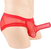 Rode transparante slip met penis vak - Penis functie onderbroek - Kuisheid slip - Heren string - Erotisch heren ondergoed - Doorzichtig